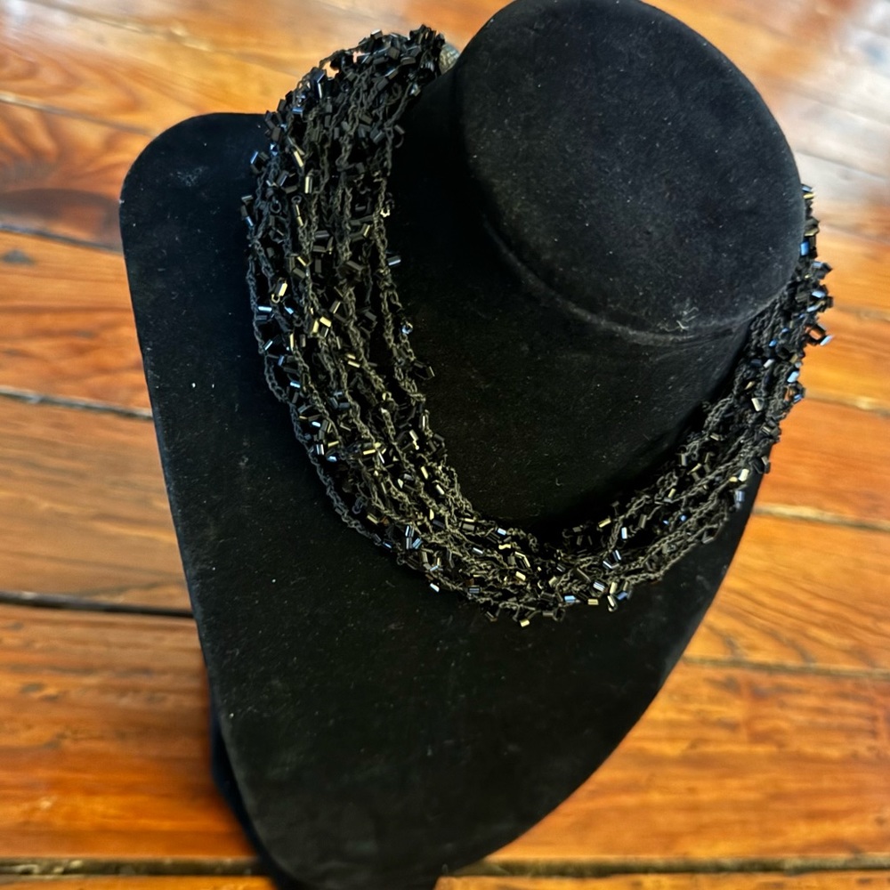 🧩 2/$20 Black Beaded Multi Strand Choker Necklace Y2K